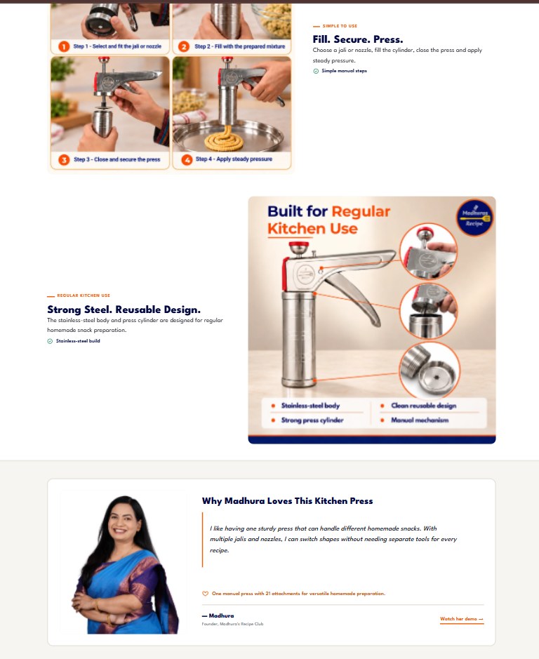 Kitchen press steps and Madhura quote