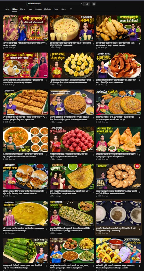 MadhurasRecipe Marathi videos grid