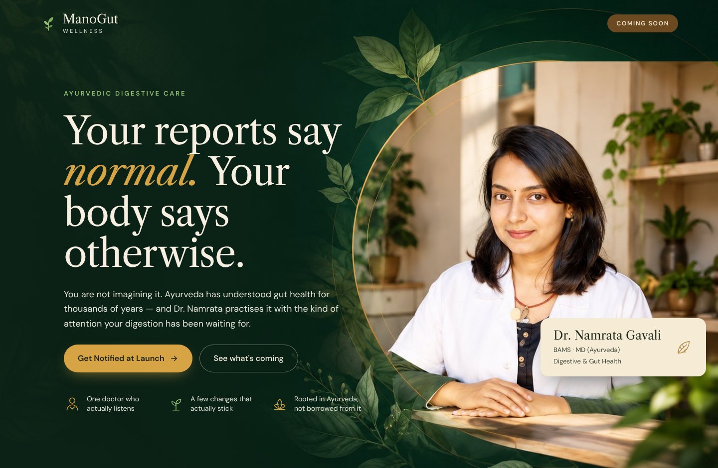 The ManoGut Wellness home page on a desktop screen