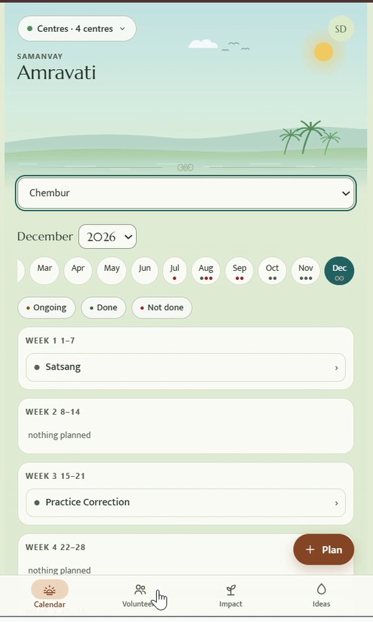 Centre calendar in the live app