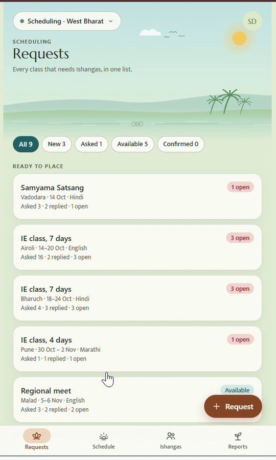 Scheduling requests in the live app
