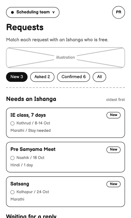 V1 wireframe, requests